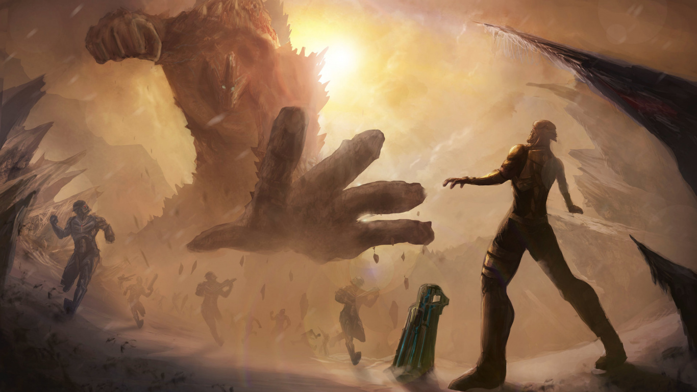 Обои арт, визуальное искусство, мифология, гигант, живопись в разрешении 1366x768