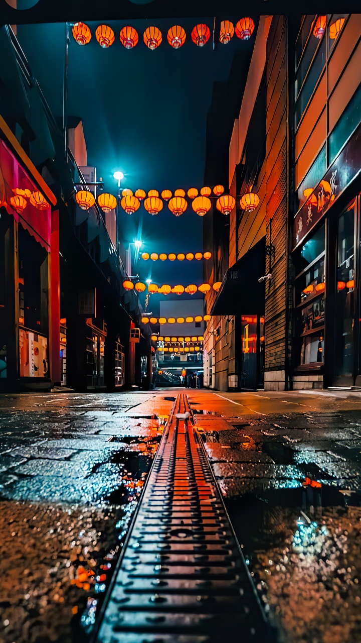 Обои ночь, уличный фонарь, свет, городской пейзаж, улица в разрешении 720x1280