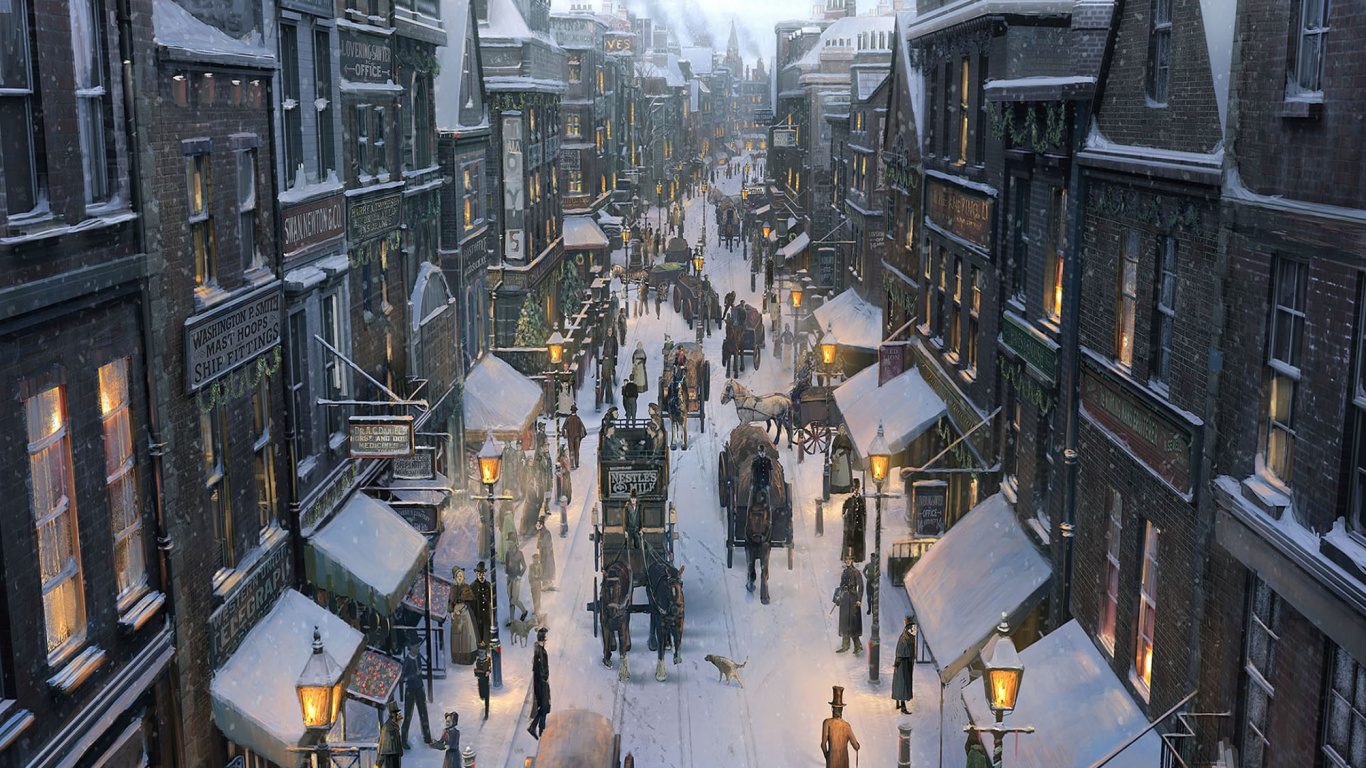 Обои Коляда концепт-арт, рождественский гимн, арт, Рождественский день, концепт арт в разрешении 1366x768