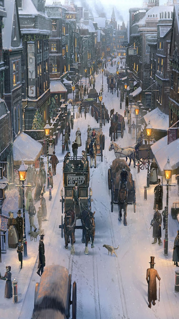 Обои Коляда концепт-арт, рождественский гимн, арт, Рождественский день, концепт арт в разрешении 720x1280