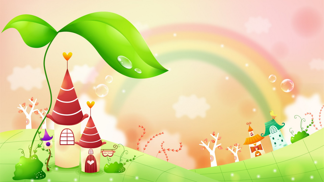 Обои зеленый, иллюстрация, арт, трава, лист в разрешении 1366x768