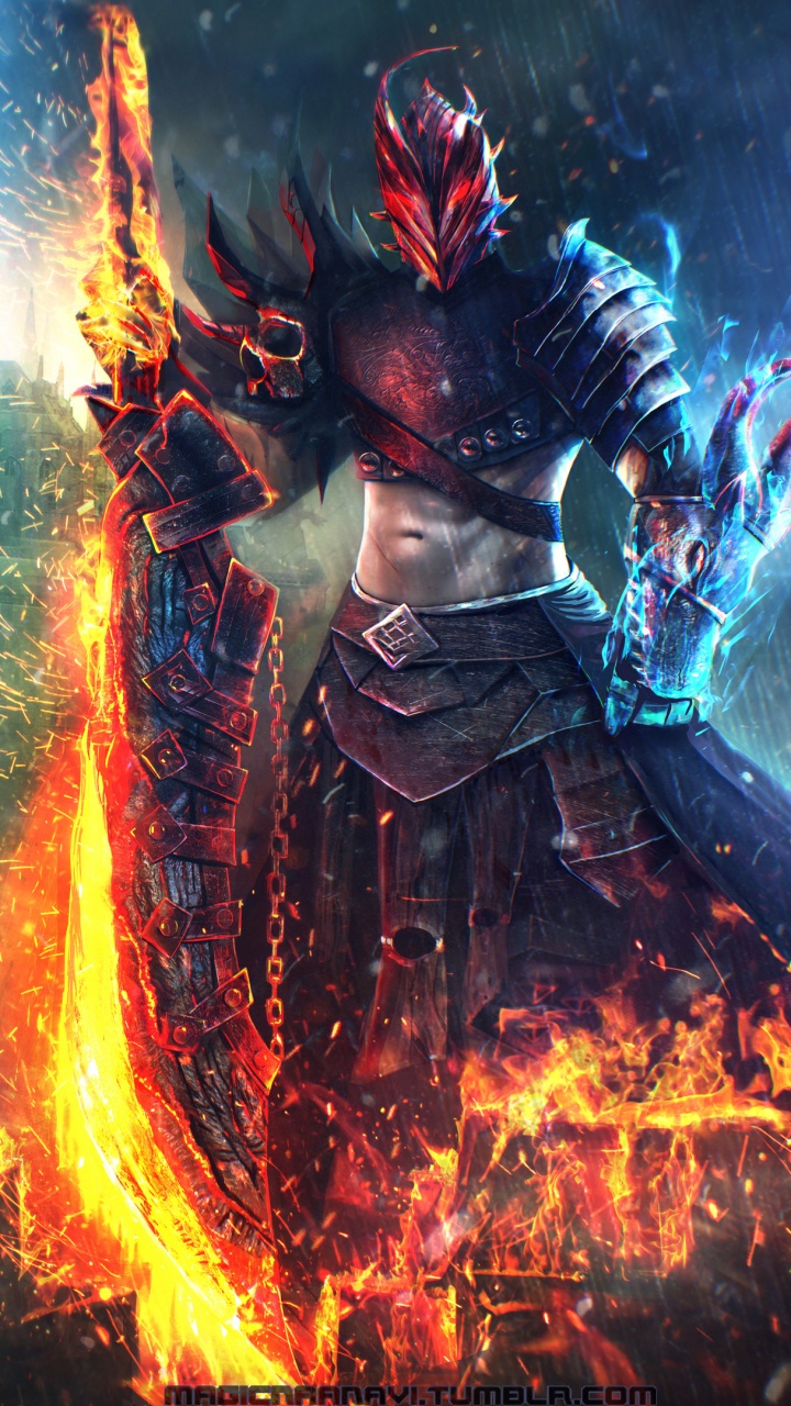 Обои демон, пламя, игры, иллюстрация, компьютерная игра в разрешении 720x1280