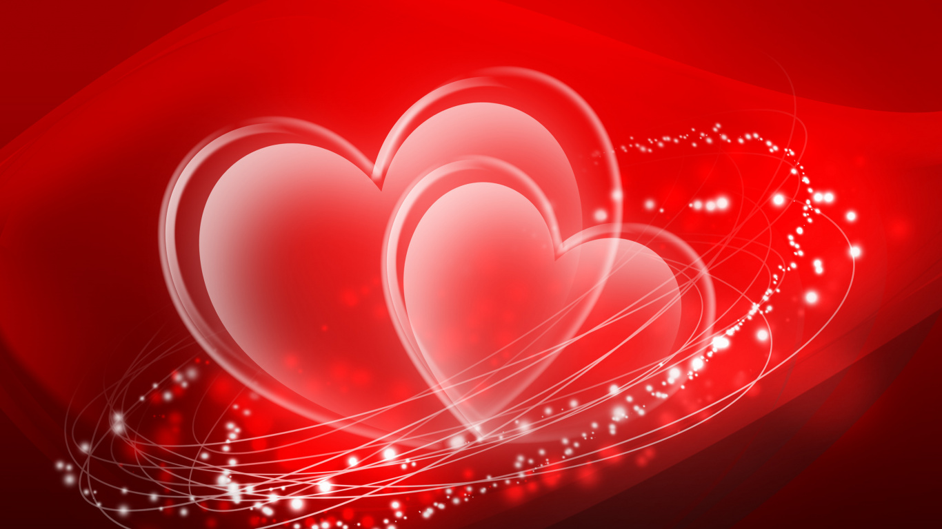 Обои красный цвет, сердце, День Святого Валентина, любовь, графика в разрешении 1366x768