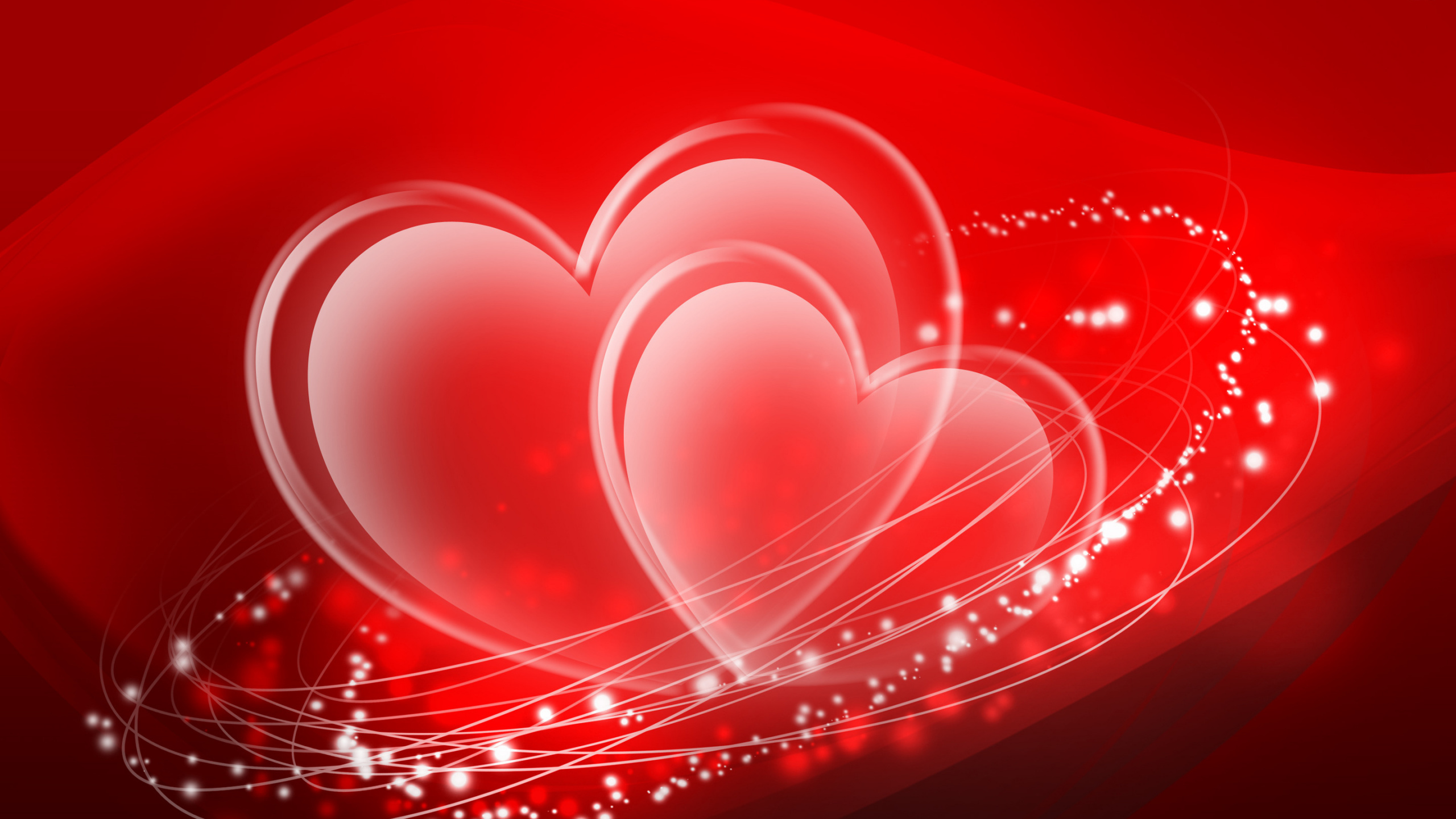 Обои красный цвет, сердце, День Святого Валентина, любовь, графика в разрешении 2560x1440
