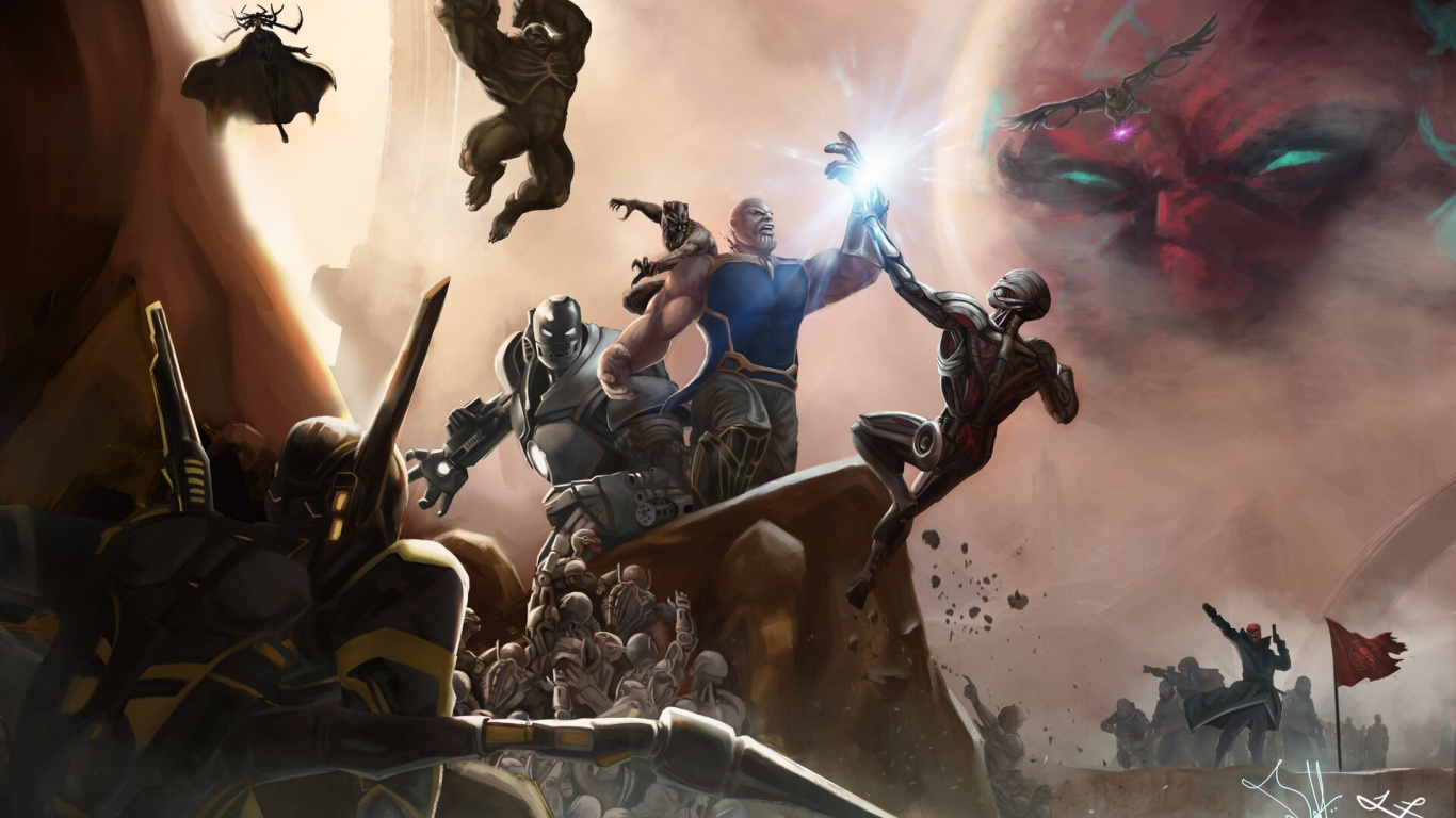 Обои Танос, мститель, арт, marvel, стратегии видео игры в разрешении 1366x768