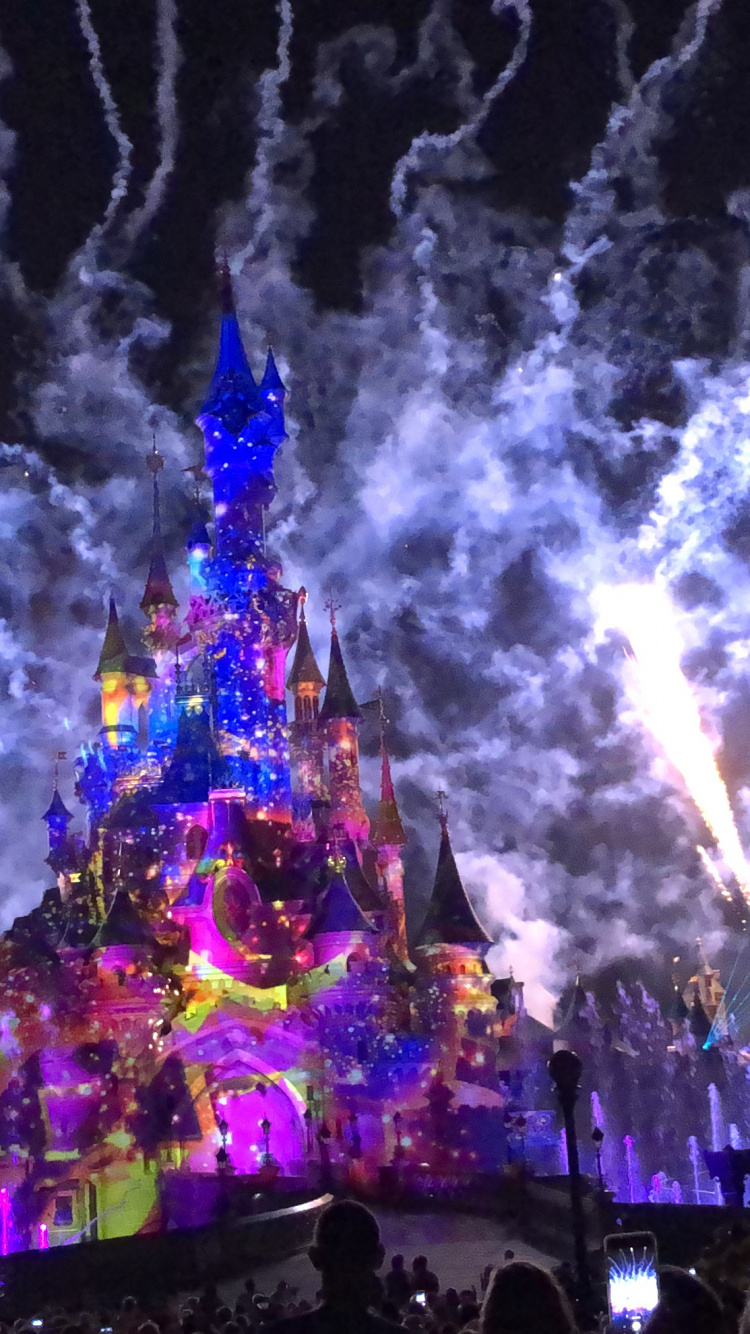 Обои Диснейленд, салют, событие, ночь, пурпур в разрешении 750x1334