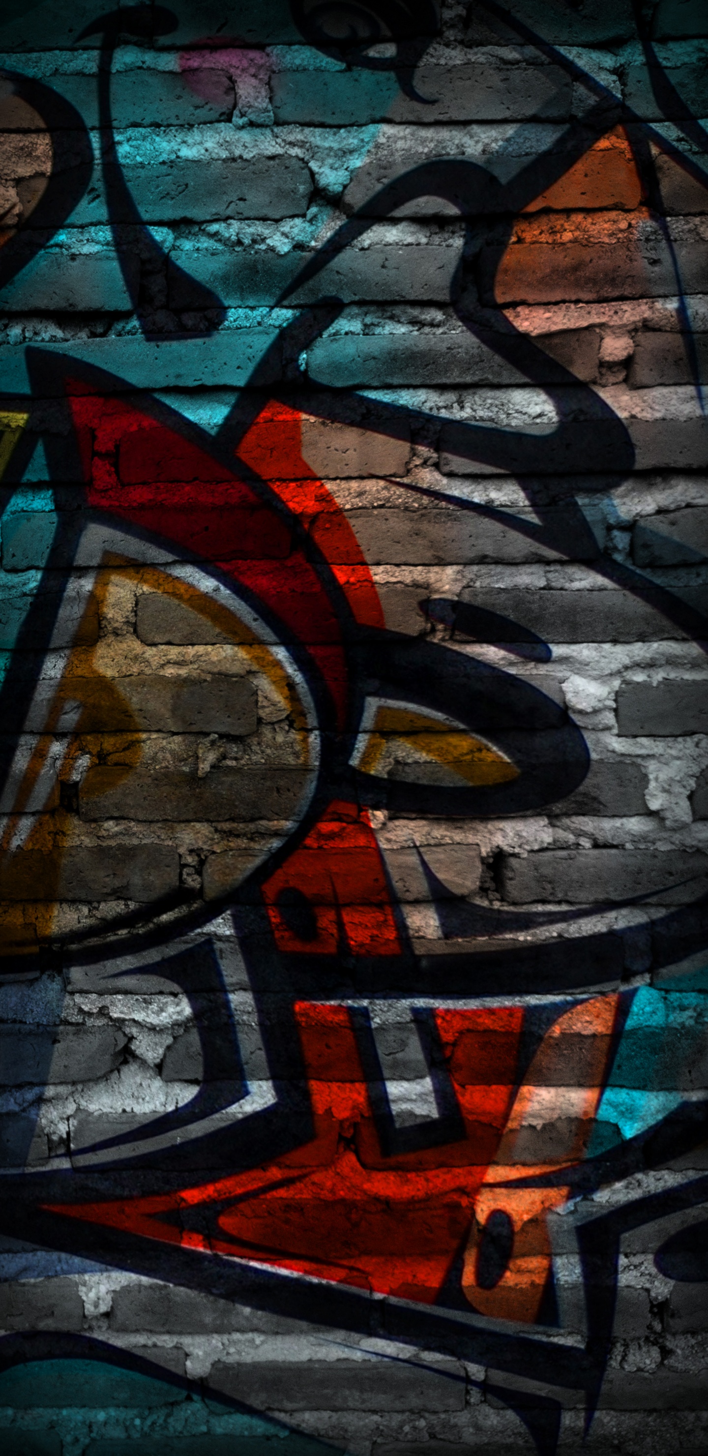 Обои арт, витраж, художественная краска, дорожное покрытие, граффити в разрешении 1440x2960