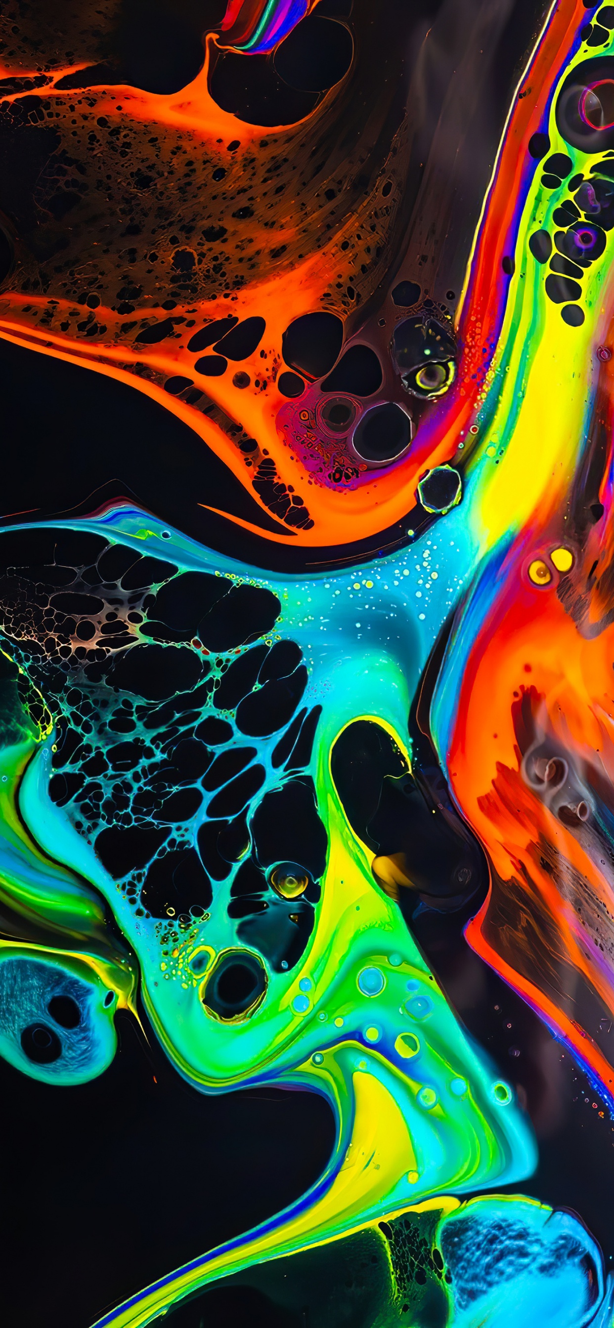 Обои абстрактное искусство, арт, живопись, Большая волна Канагава, красочность в разрешении 1242x2688