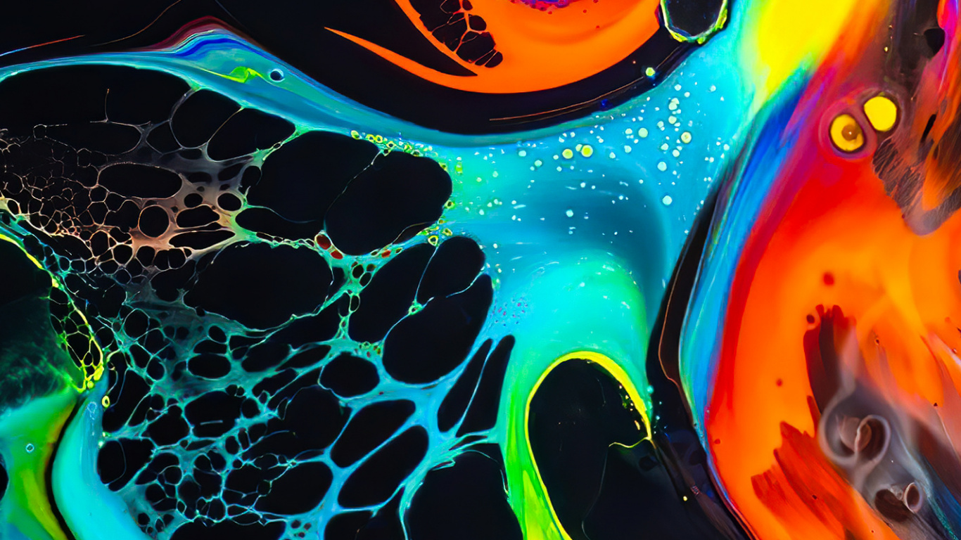 Обои абстрактное искусство, арт, живопись, Большая волна Канагава, красочность в разрешении 1366x768