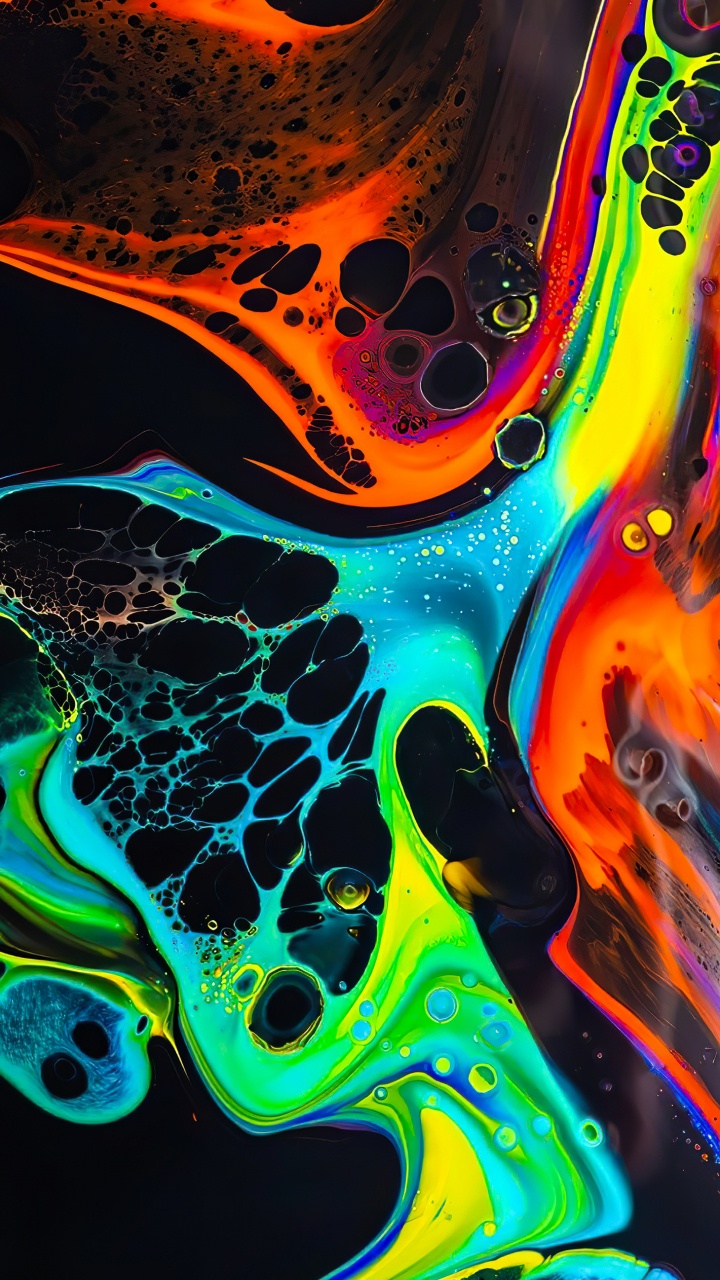 Обои абстрактное искусство, арт, живопись, Большая волна Канагава, красочность в разрешении 720x1280