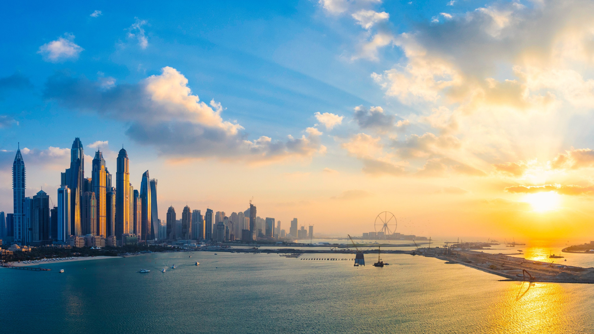 Обои Нью-Йорк голубое небо, НьюЙорк, вода, облако, небоскреб в разрешении 1920x1080