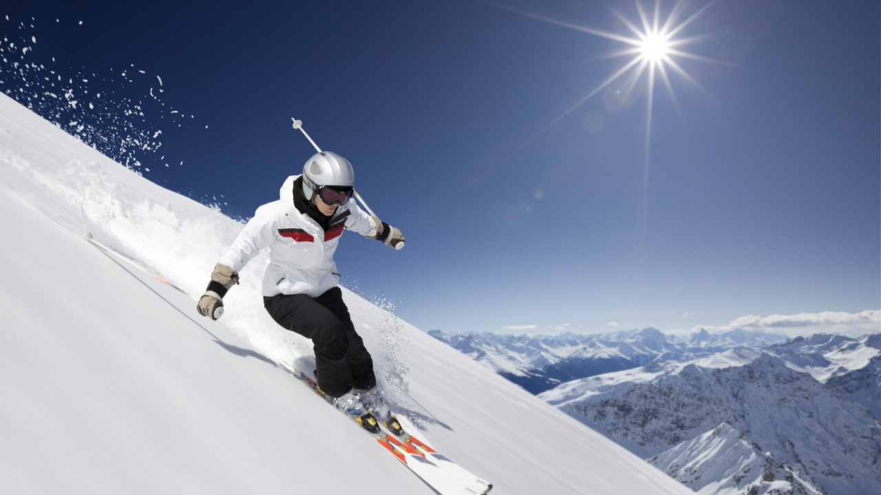Обои лыжи, экстремальный вид спорта, лыжа, занятие спортом, горные лыжи в разрешении 1280x720