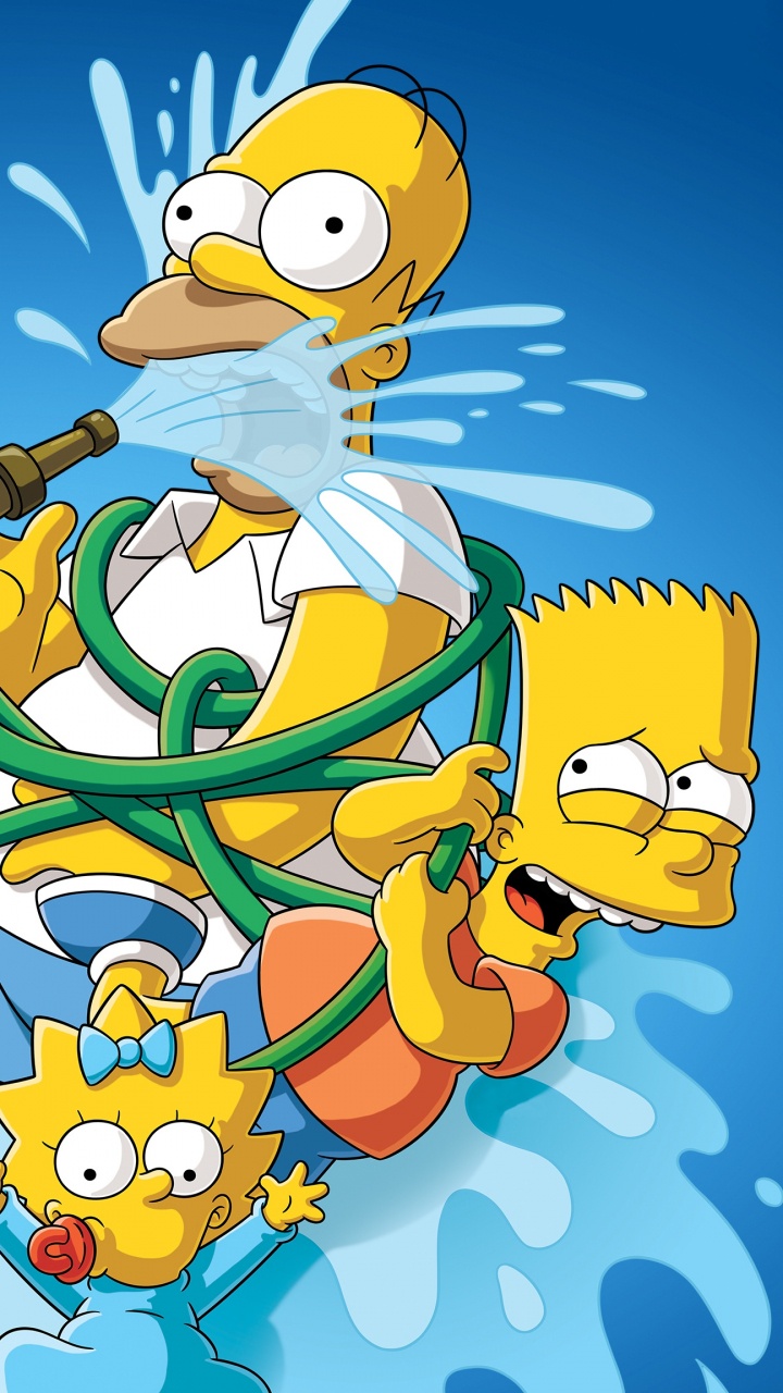 Обои Гомер Симпсон, Барт Симпсон, Мардж Симпсон, мультфильм, иллюстрация в разрешении 720x1280