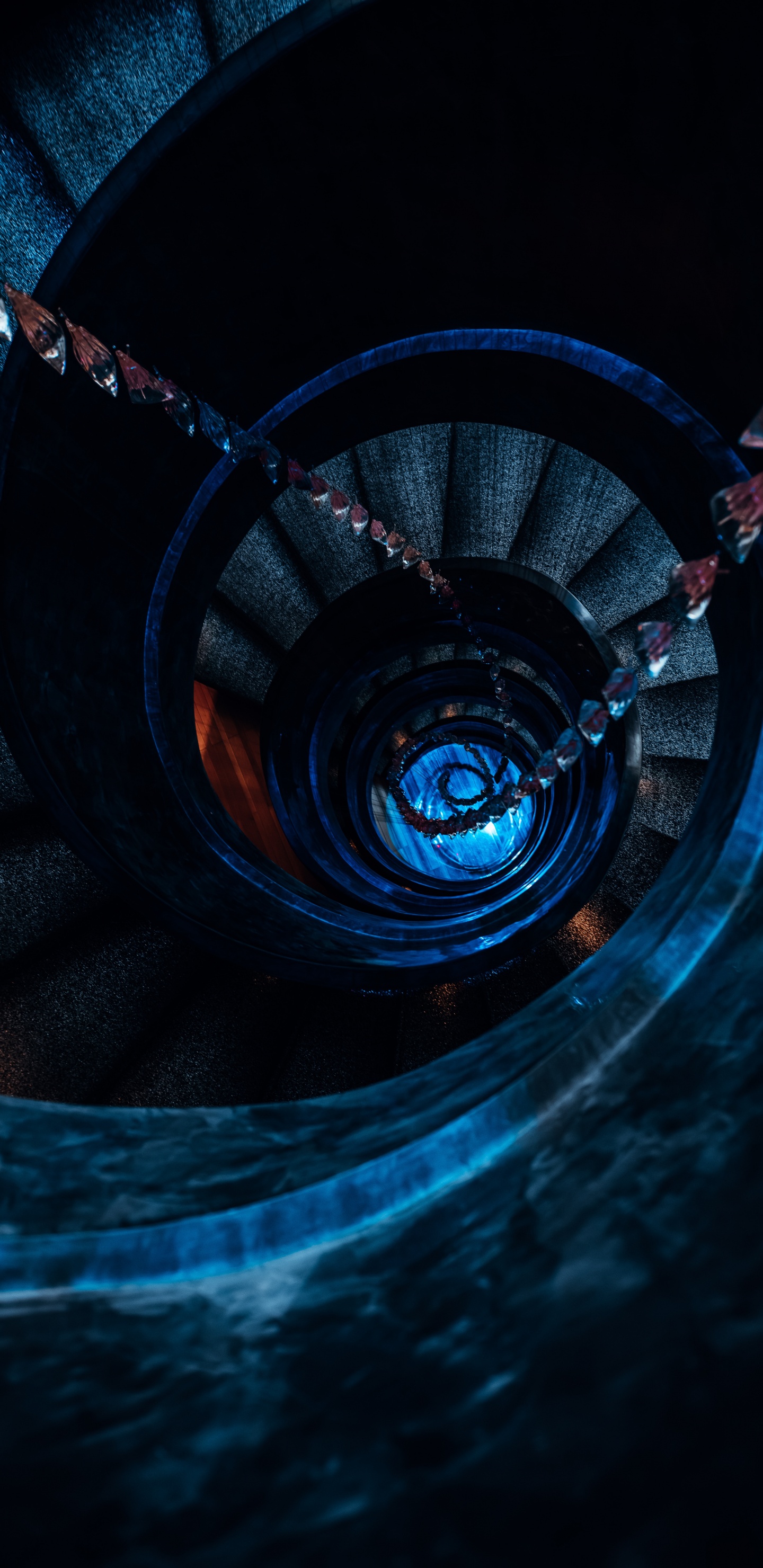 Обои синий, круг, спираль, небо, графический дизайн в разрешении 1440x2960