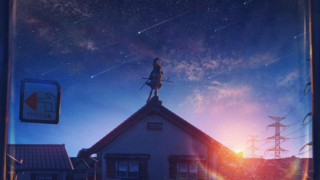 Обои аниме, ночь, Хаус, облако, атмосфера в разрешении 1280x720