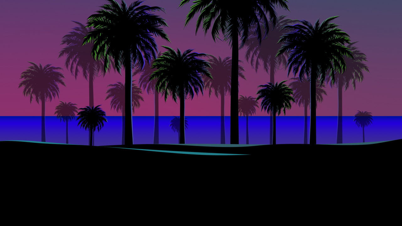 Обои пальмовые рощи, финиковая пальма, растение, дерево, сумрак в разрешении 1280x720