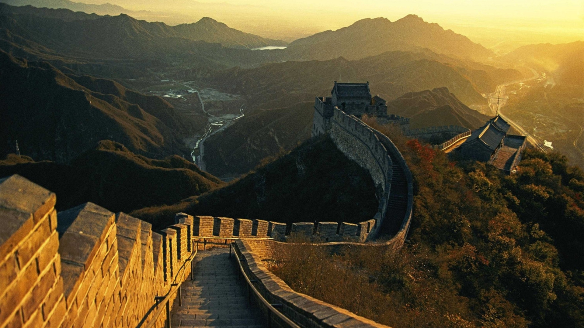 Обои великая Китайская стена, ориентир, гора, дорога, национальный парк в разрешении 1920x1080