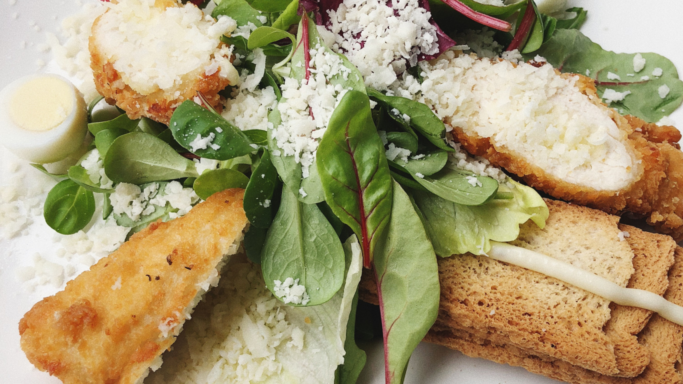 Обои салат Цезарь, листовой овощ, пища, Кулинария, ингредиент в разрешении 1366x768