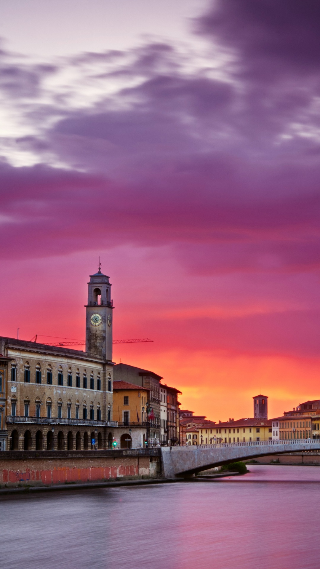 Обои Пиза, закат, город, водный путь, ориентир в разрешении 1080x1920