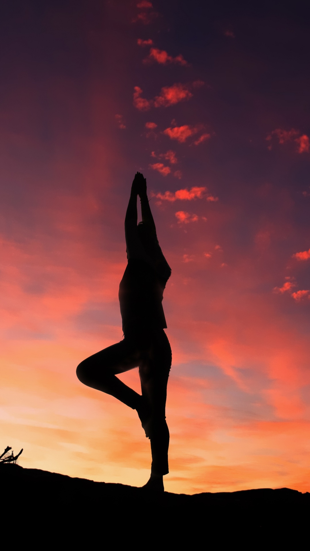 Обои силуэт, йога, медитация, физическая подготовка, закат в разрешении 1080x1920
