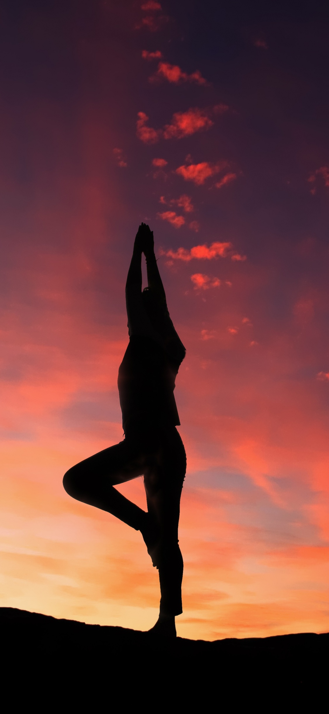 Обои силуэт, йога, медитация, физическая подготовка, закат в разрешении 1125x2436