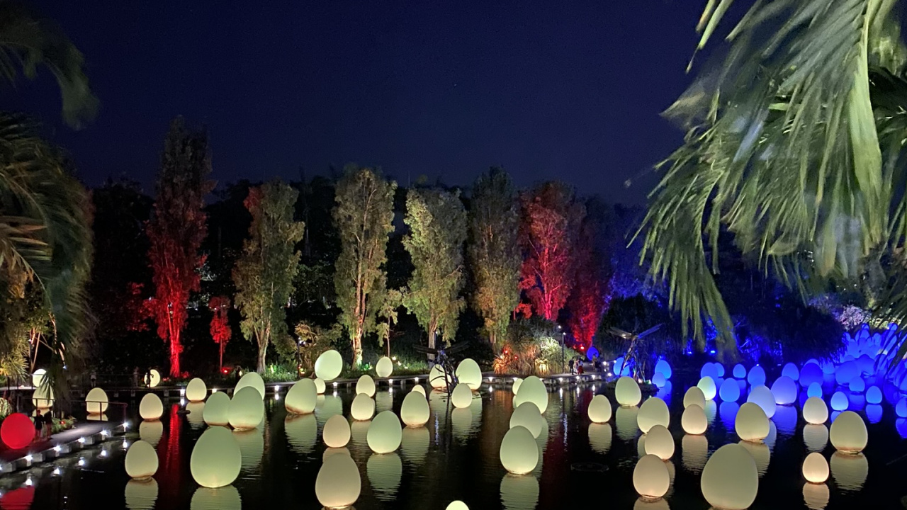 Обои Сингапур, отражение, ландшафтное освещение, наука, ночь в разрешении 1280x720