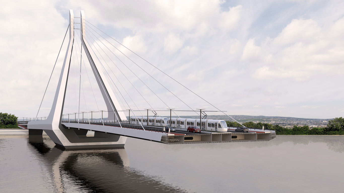 Обои новый Будапештский мост, UNStudio, мост, архитектура, вантовый мост в разрешении 1366x768