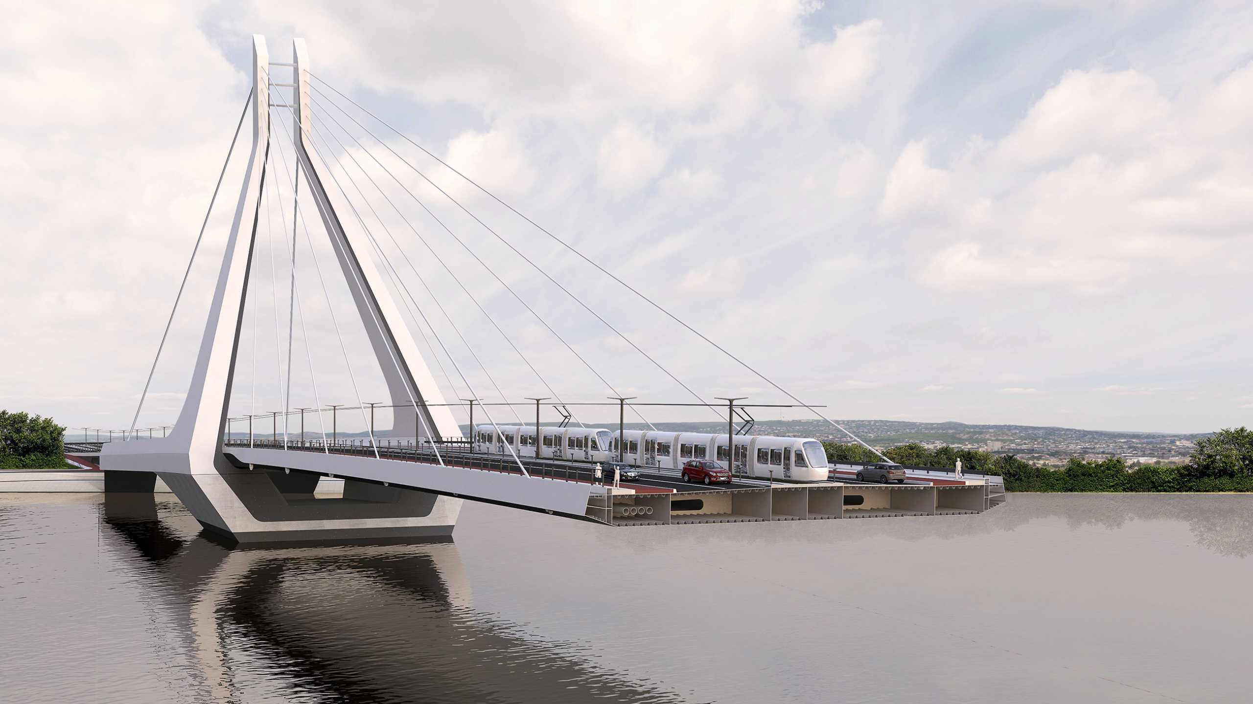 Обои новый Будапештский мост, UNStudio, мост, архитектура, вантовый мост в разрешении 2560x1440