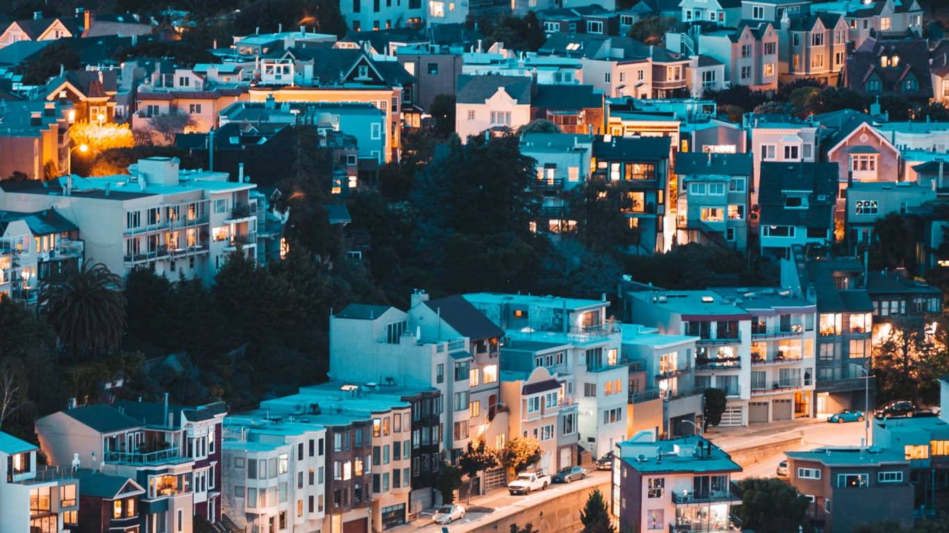 Обои здание, городской район, городской пейзаж, синий, город в разрешении 1366x768