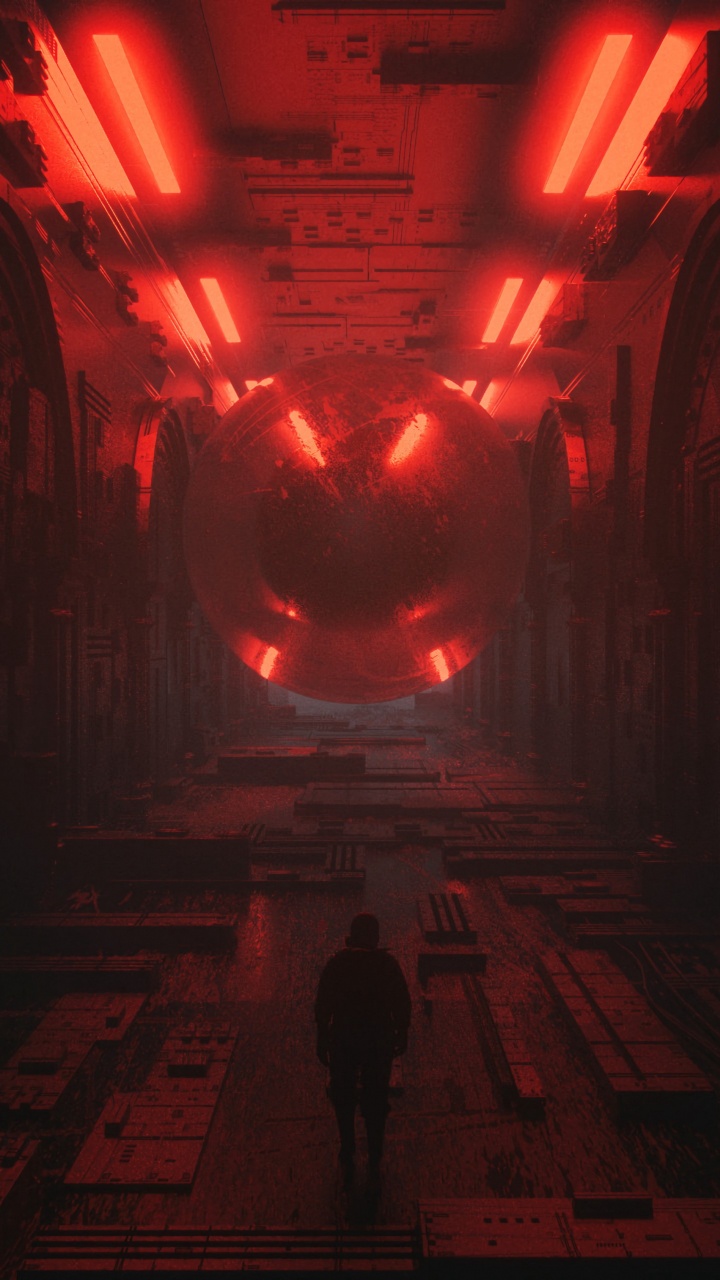 Обои красный цвет, свет, темнота, комната, графика в разрешении 720x1280