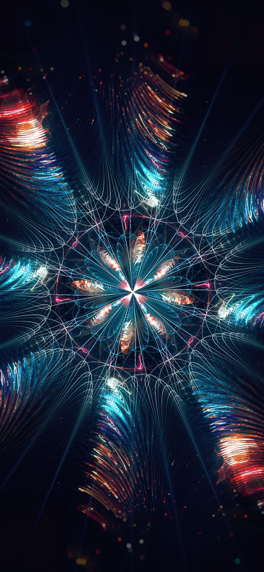 Обои фрактал, абстракция, салют, ночь, свет в разрешении 1125x2436