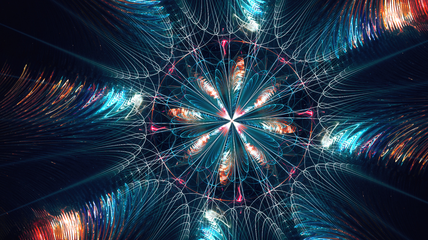 Обои фрактал, абстракция, салют, ночь, свет в разрешении 1366x768