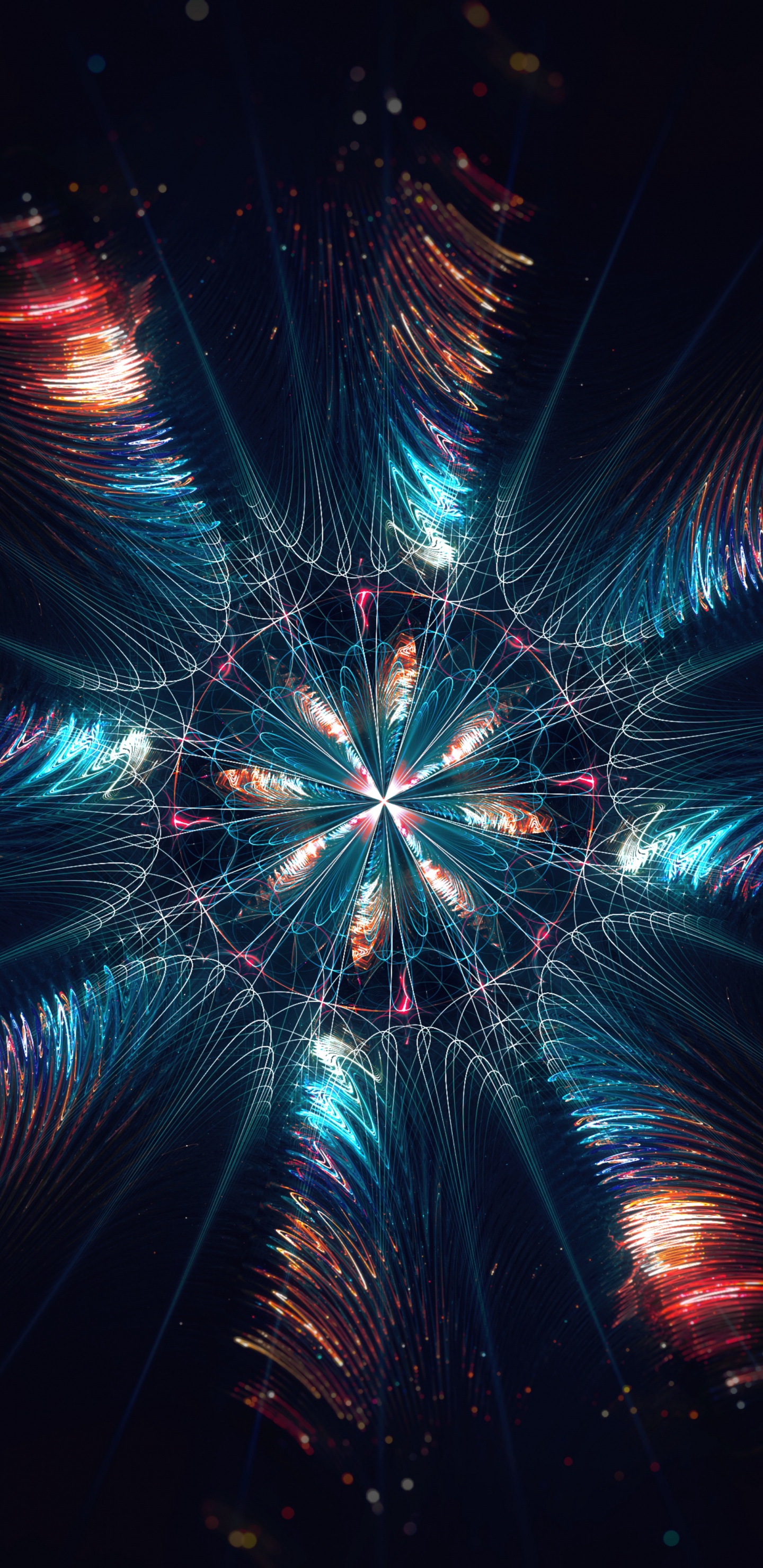 Обои фрактал, абстракция, салют, ночь, свет в разрешении 1440x2960