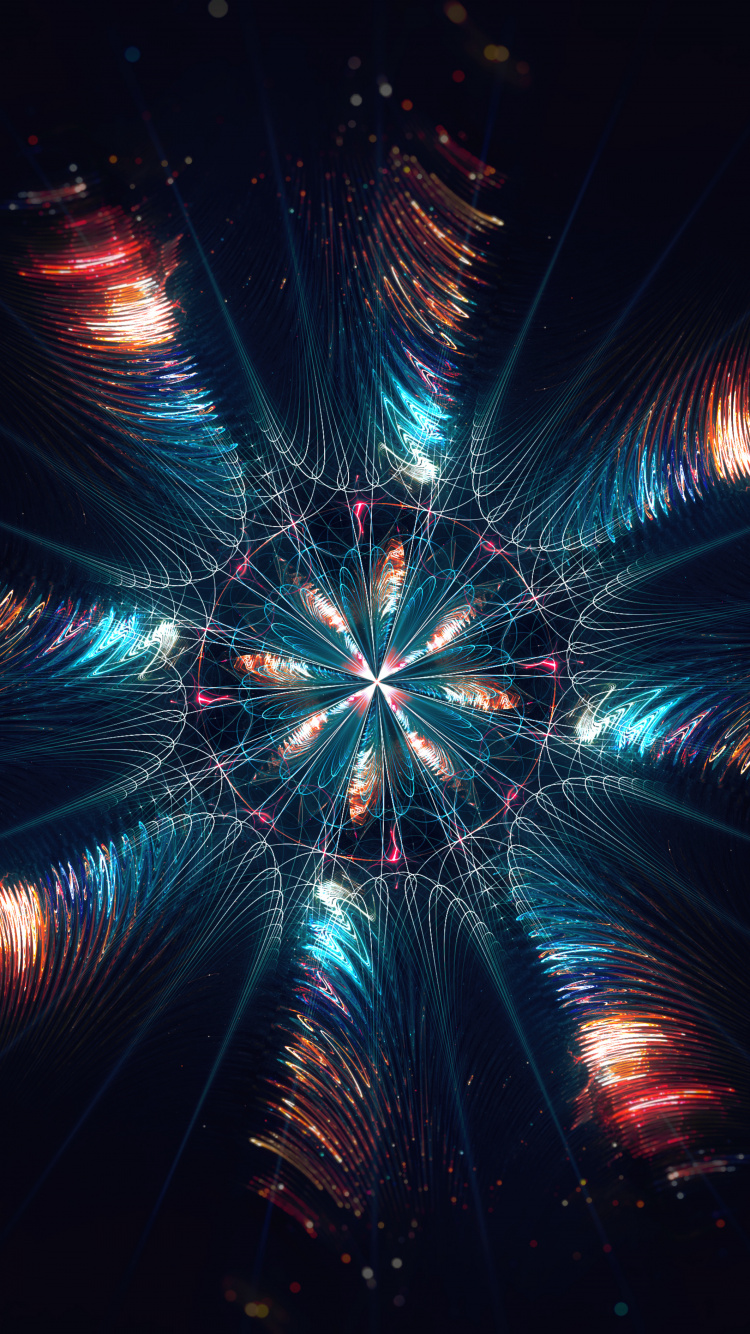 Обои фрактал, абстракция, салют, ночь, свет в разрешении 750x1334