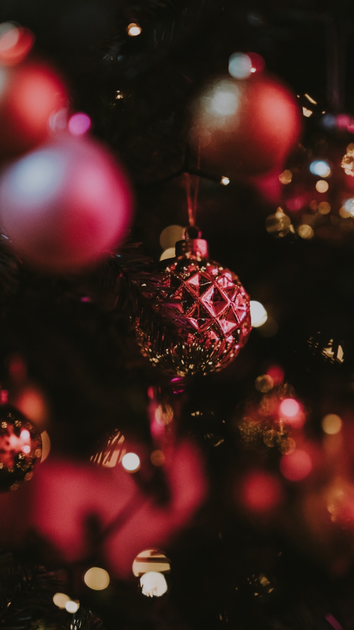 Обои Рождественский день, рождественский орнамент, орнамент, красный цвет, розовый в разрешении 720x1280