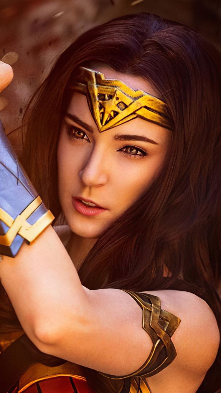 Обои чудоженщина, косплей, супергерой, красота, длинные волосы в разрешении 750x1334