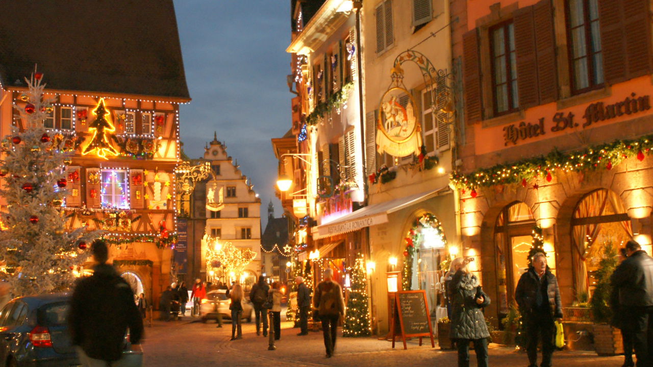 Обои Кольмар, городок, ночь, город, вечер в разрешении 1280x720