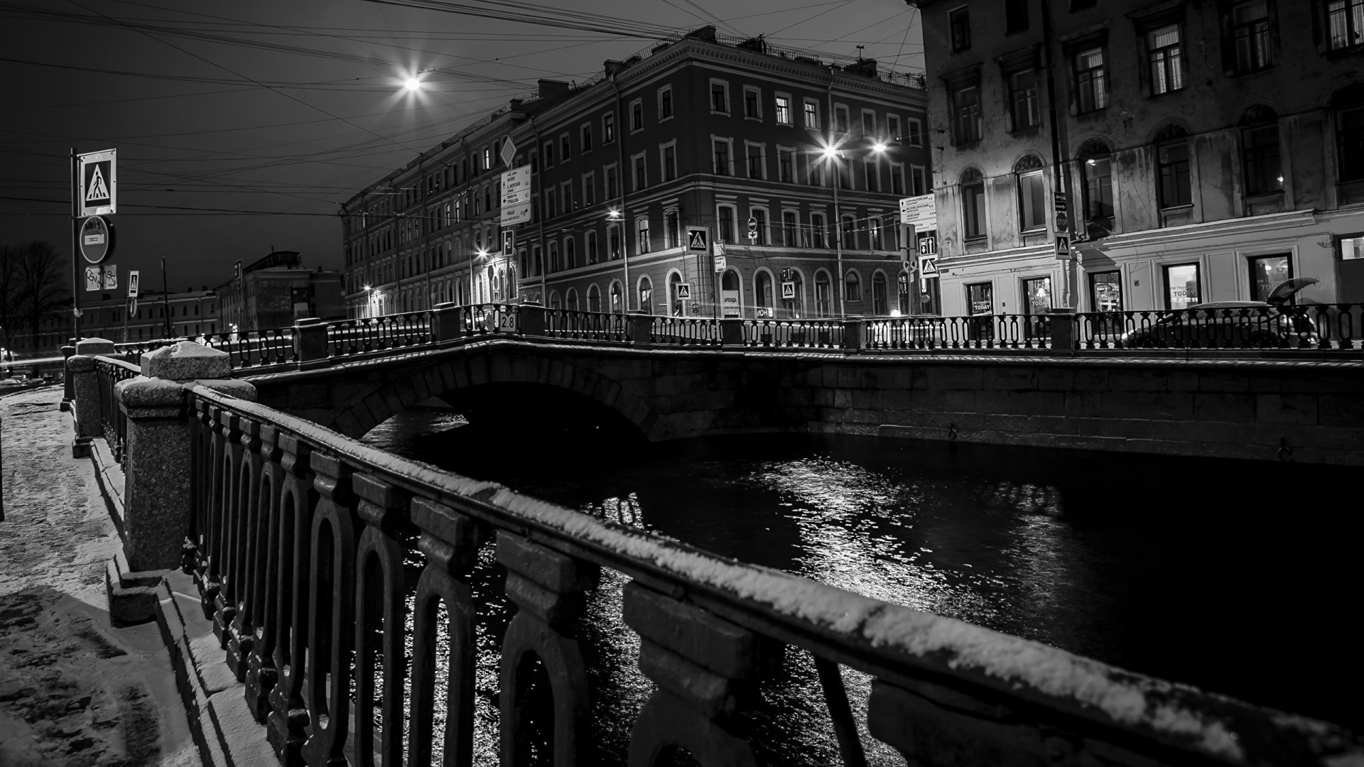 Обои Санкт Петербург, ночь, вода, город, дом в разрешении 1920x1080