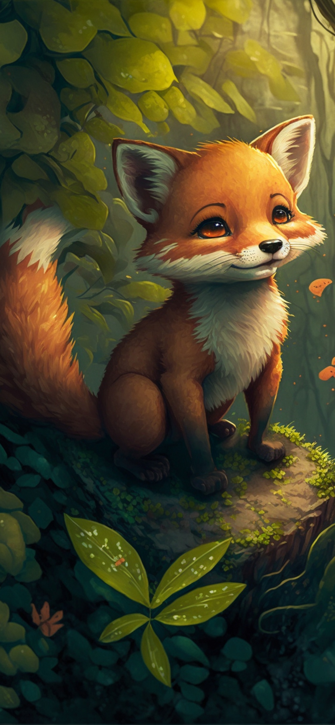 Обои наземные животные, рисование, визуальное искусство, мультфильм, растение в разрешении 1125x2436