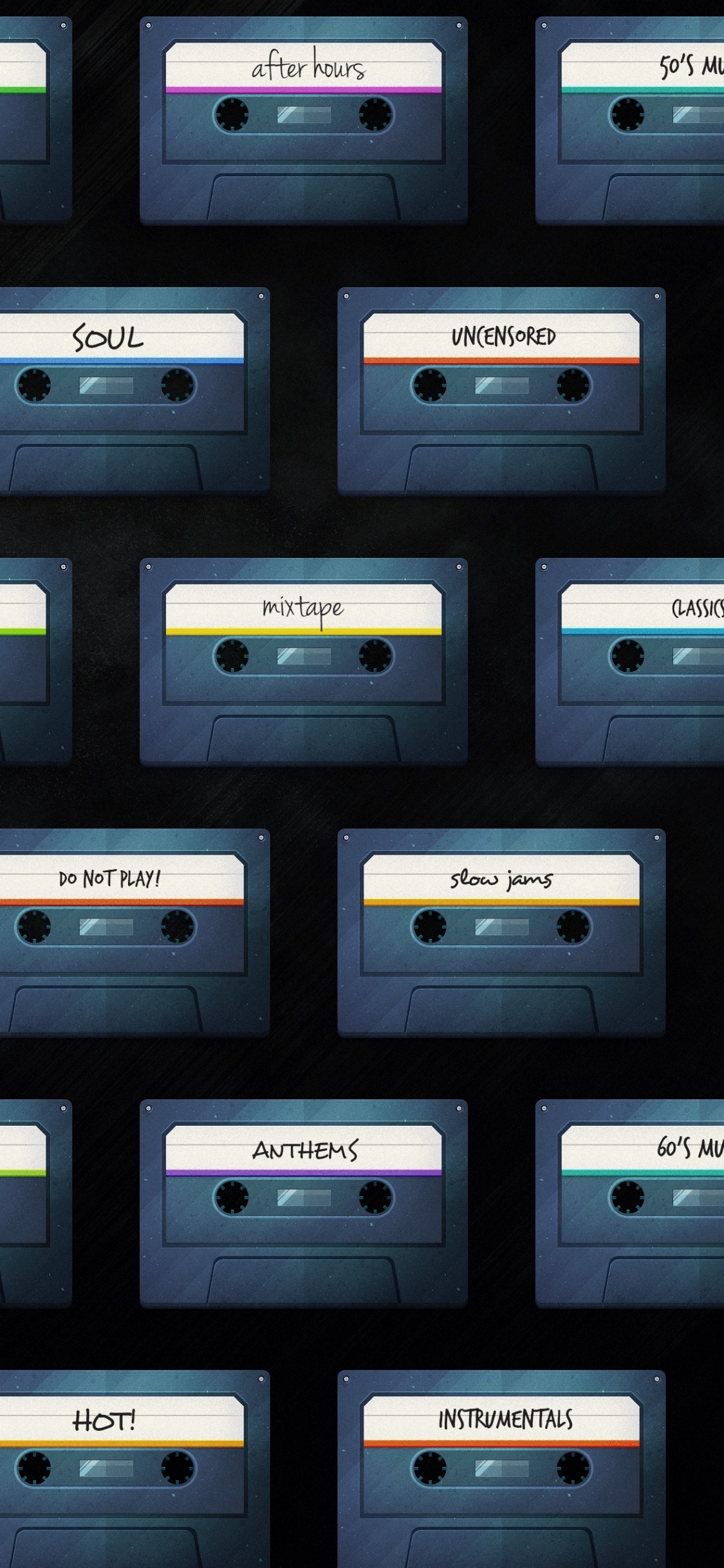 Обои аннотация кассеты, графика, лента кассеты, абстрактное искусство, графический дизайн в разрешении 1125x2436