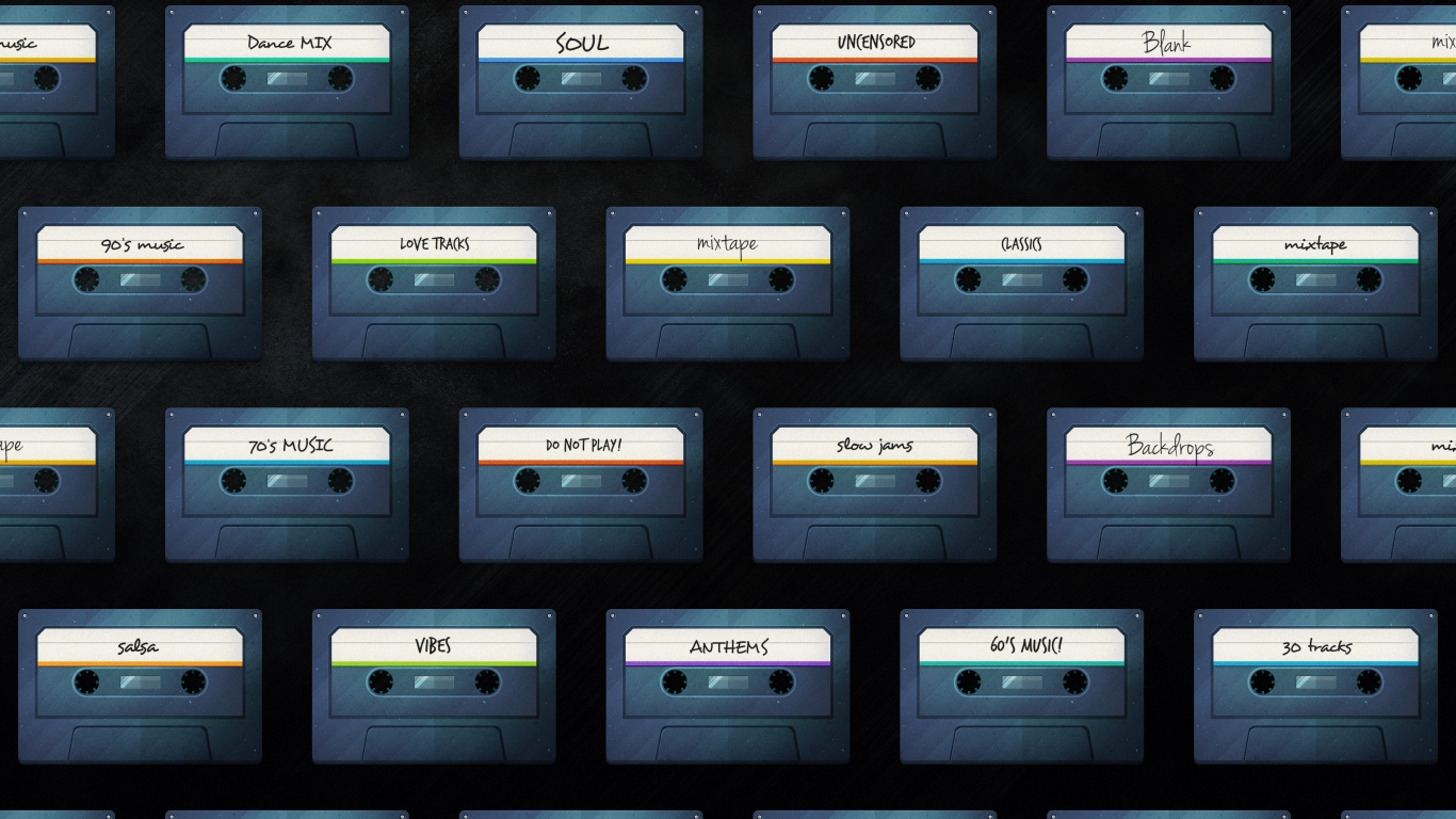 Обои аннотация кассеты, графика, лента кассеты, абстрактное искусство, графический дизайн в разрешении 1366x768