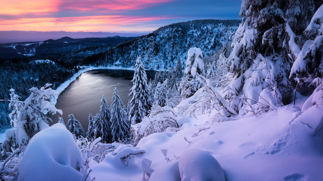 Обои зима, природа, природный ландшафт, снег, вода в разрешении 1366x768