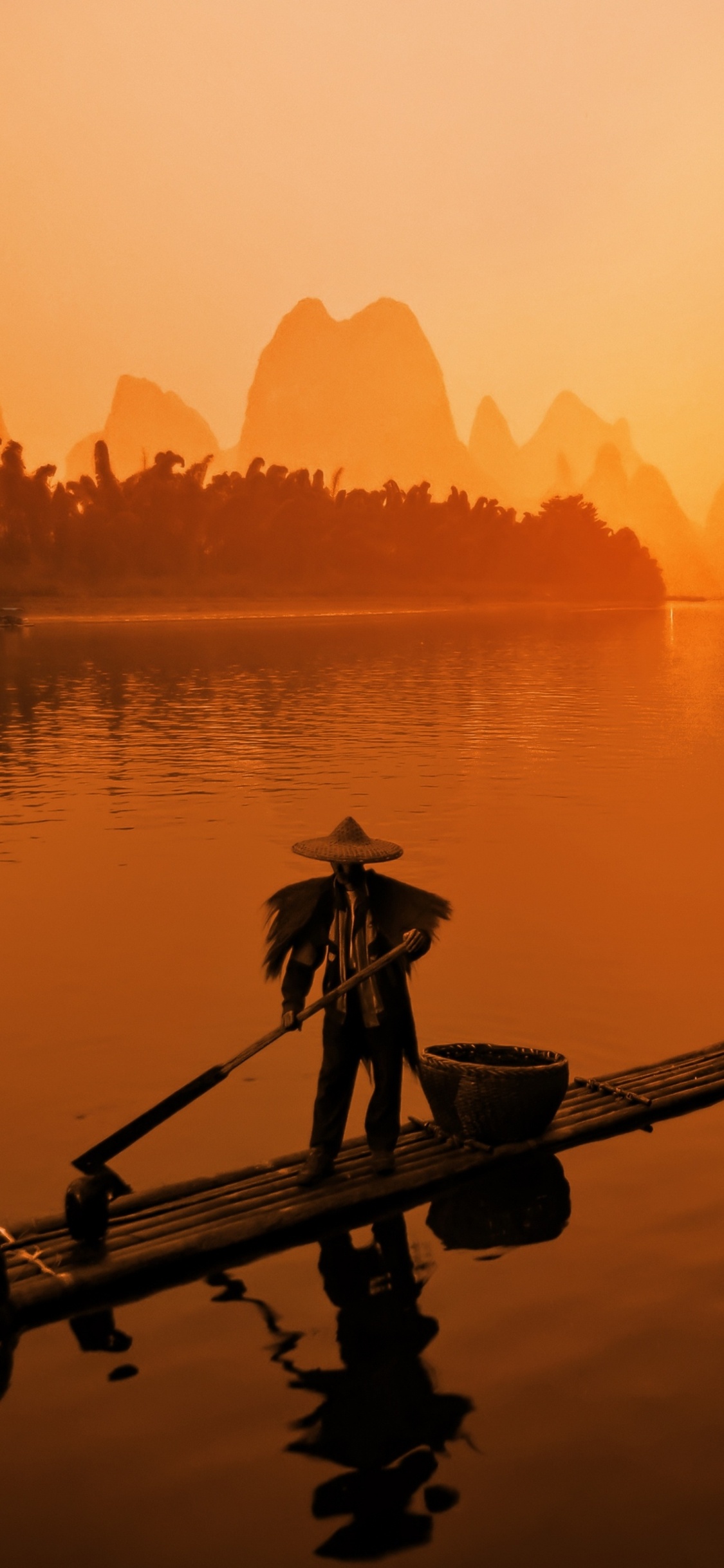 Обои Рисовые Террасы Лунцзи, Янцзы, отражение, утро, реки в разрешении 1125x2436