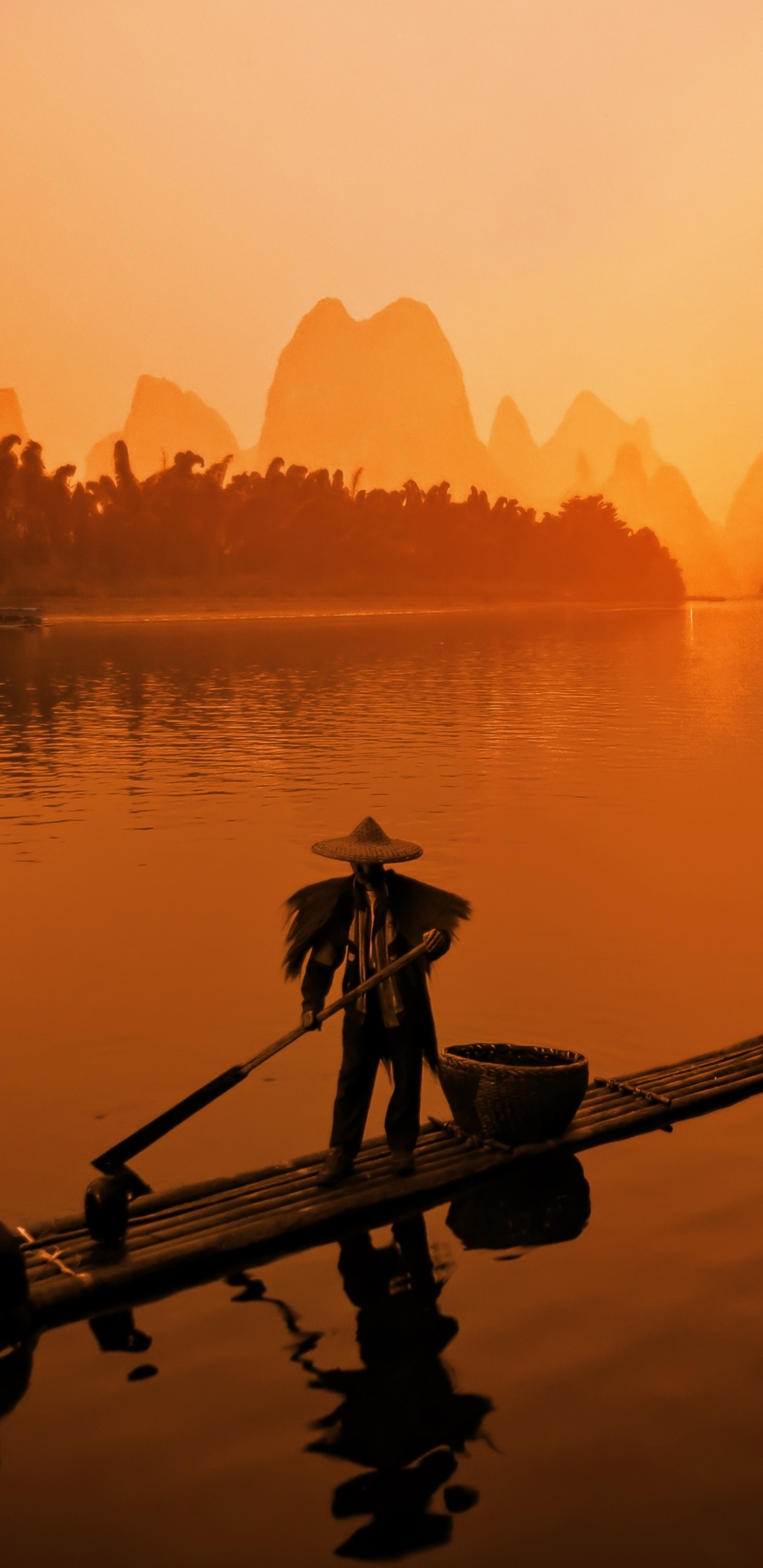 Обои Рисовые Террасы Лунцзи, Янцзы, отражение, утро, реки в разрешении 1440x2960