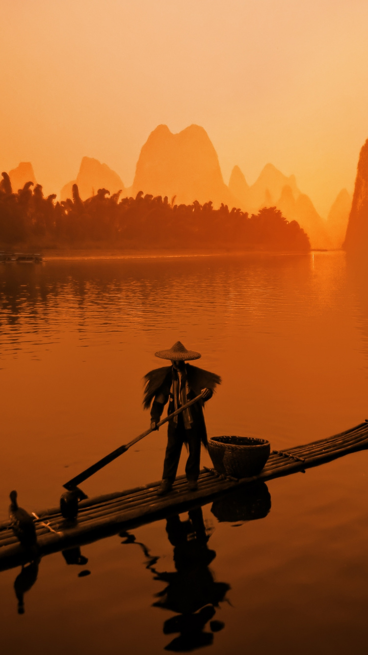 Обои Рисовые Террасы Лунцзи, Янцзы, отражение, утро, реки в разрешении 750x1334