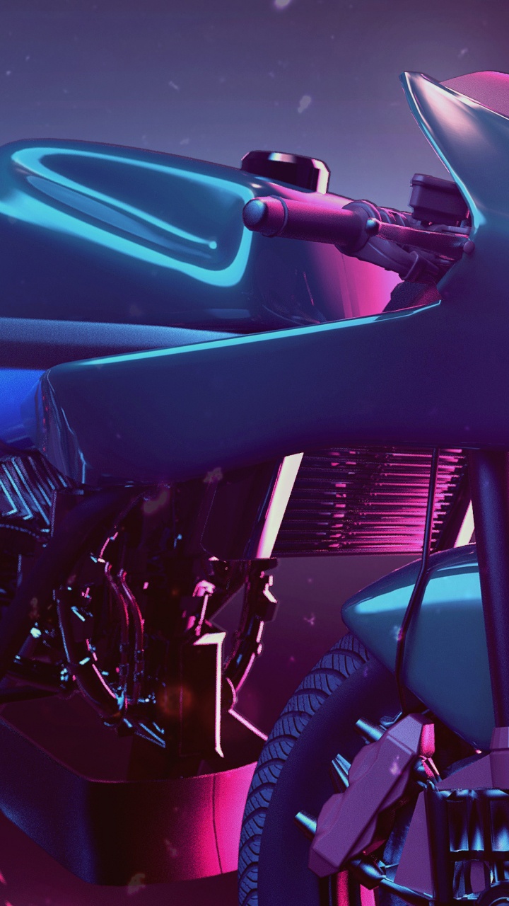 Обои артист, пурпур, розовый, Кафе рейсер, мотоцикл в разрешении 720x1280