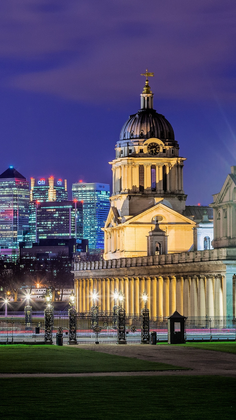 Обои Гринвич, ориентир, ночь, город, городской район в разрешении 750x1334