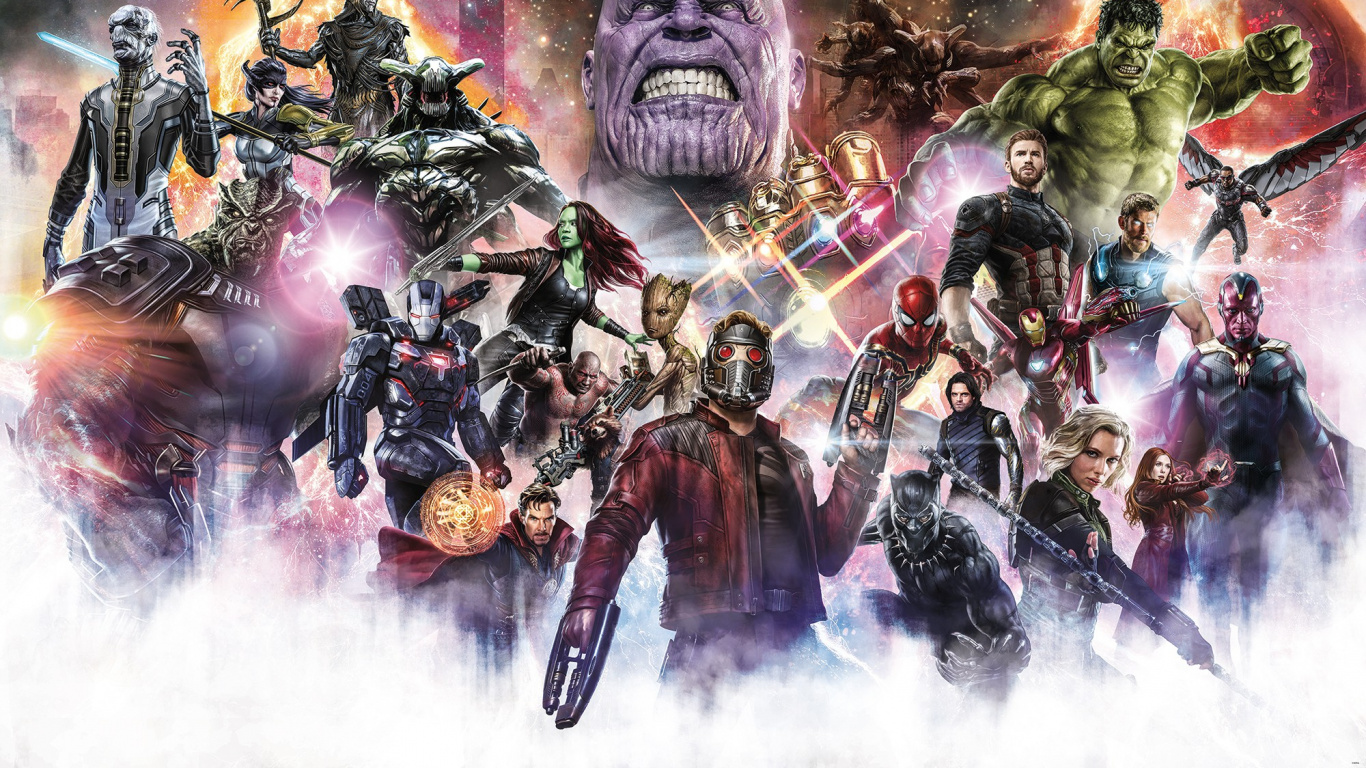 Обои Халк, Капитан Америка, человек-паук, Танос, мститель в разрешении 1366x768