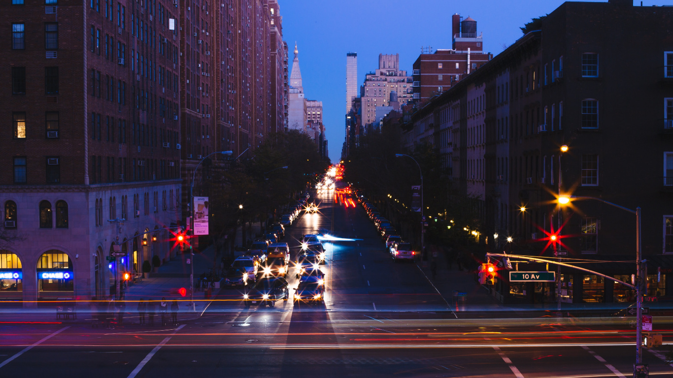 Обои ночь, городской район, город, ориентир, метрополия в разрешении 1366x768