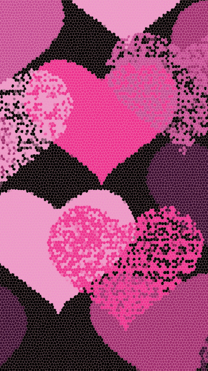Обои сердце, розовый, узор, пурпур, пурпурный цвет в разрешении 720x1280